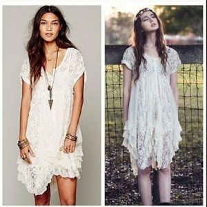 RARE Free People white lace button down asymmetrical hem dress size M! Perfect !
